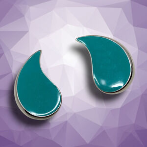 Vintage 1980's Monet Modernist Teal Enamel Clip On Earrings New Wave Art to Wear